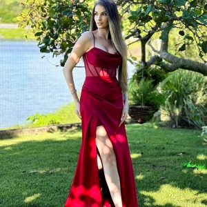VESTIDO LONGO MARSALA CETIM TOP CORSELET