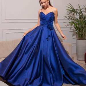 VESTIDO LONGO AZUL ROYAL ZIBELINE T\C SAIA SUPOSTA